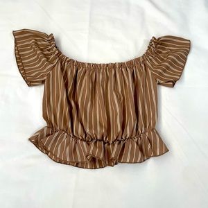 Brown Ruffled Summer Crop Top Size Medium